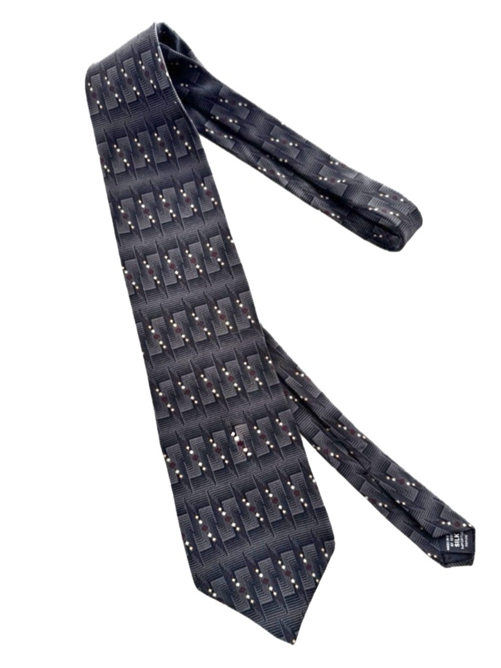 Bill Blass Black Label Silk Tie Geometric Pattern Gray Burgundy Gold
